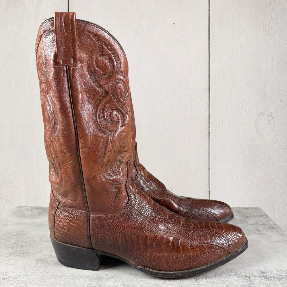 Vintage Dan Post Ostrich Leg Cowboy Boots Men's 13 D Brown Leather 26636R